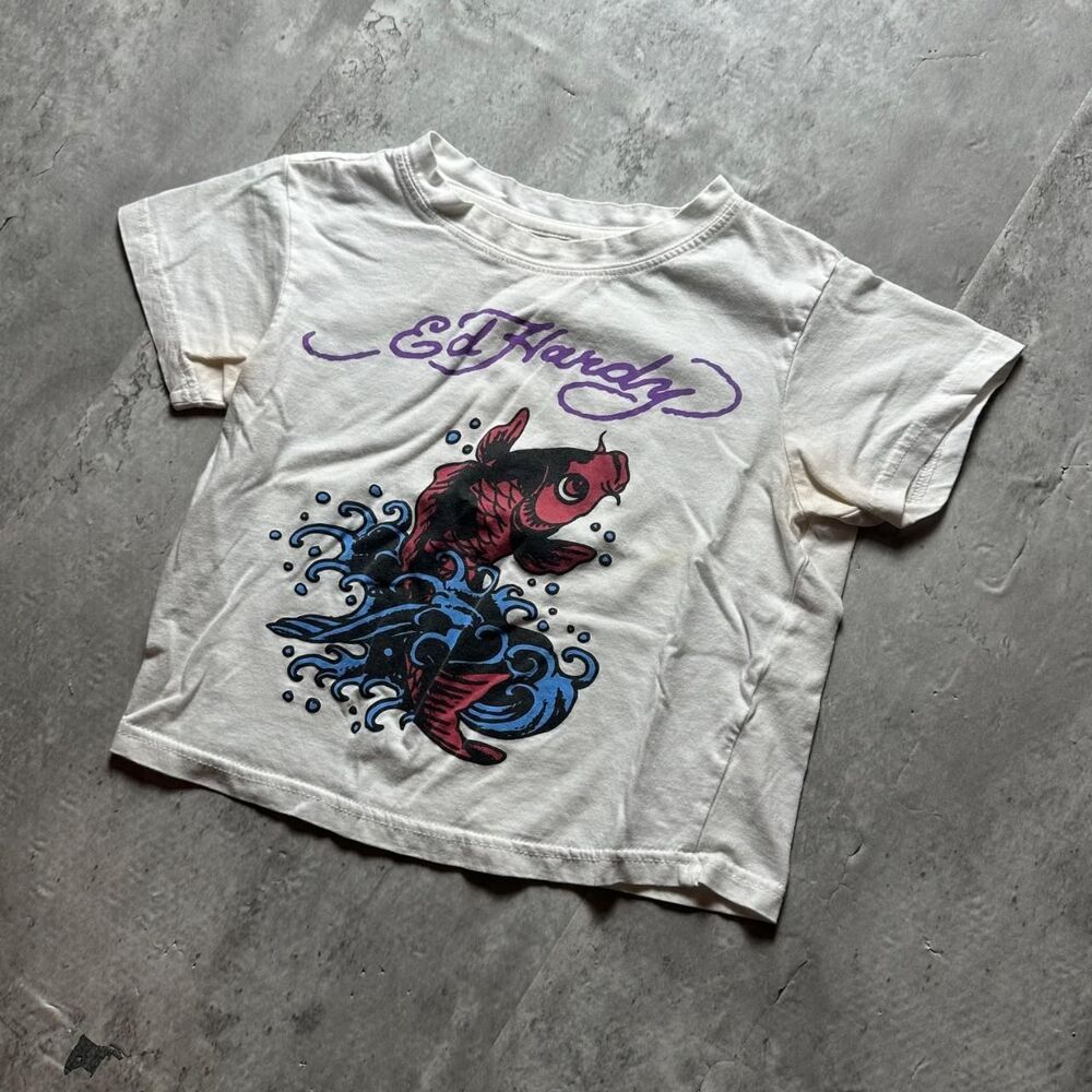 Ed-hardy Women's White and Cream Crop-top